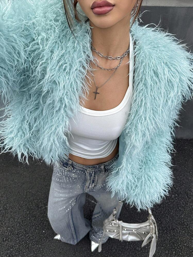 Light Green Elegant Party Dress Versatile Faux Fur Coat In Fall/Winter