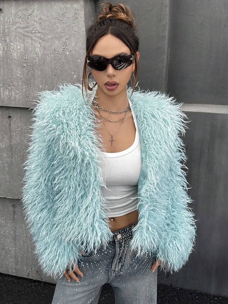 Light Green Elegant Party Dress Versatile Faux Fur Coat In Fall/Winter