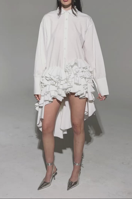 POPLIN HIGH LOW DRESS IN WHITE