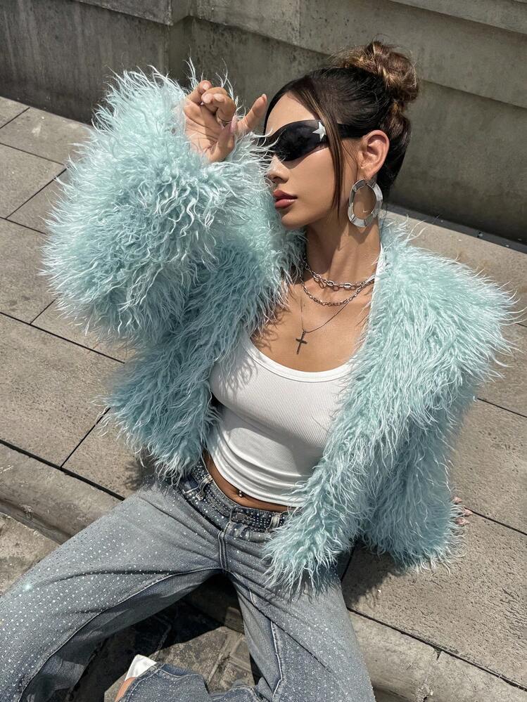 Light Green Elegant Party Dress Versatile Faux Fur Coat In Fall/Winter