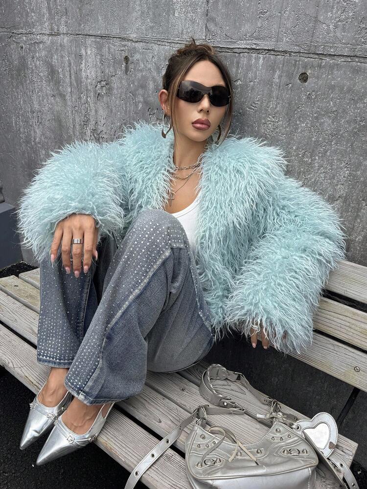 Light Green Elegant Party Dress Versatile Faux Fur Coat In Fall/Winter