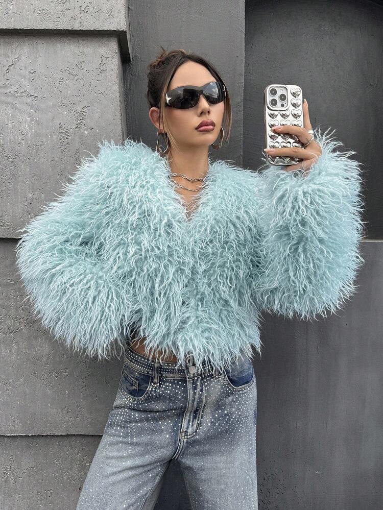 Light Green Elegant Party Dress Versatile Faux Fur Coat In Fall/Winter