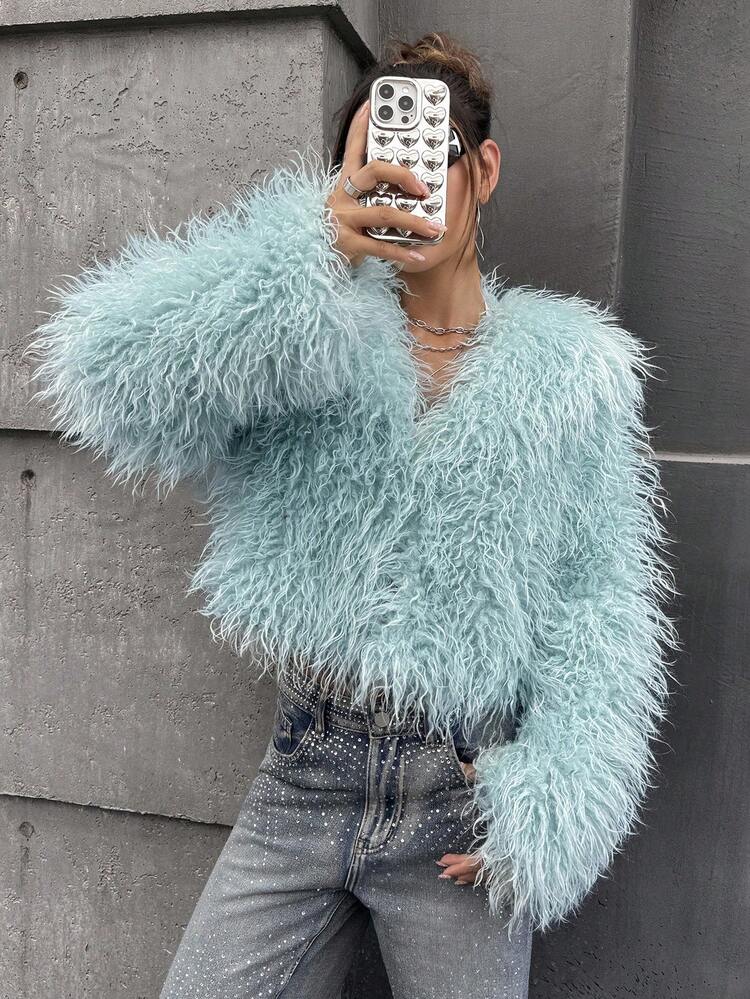 Light Green Elegant Party Dress Versatile Faux Fur Coat In Fall/Winter