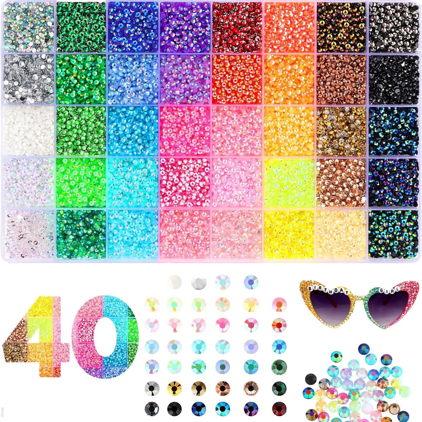 30000Pcs Resin Jelly Rhinestones for Crafting Multicolor 3mm Flatback Gems with B7000 Glue Tweezers Shimmer Bedazzler Kit