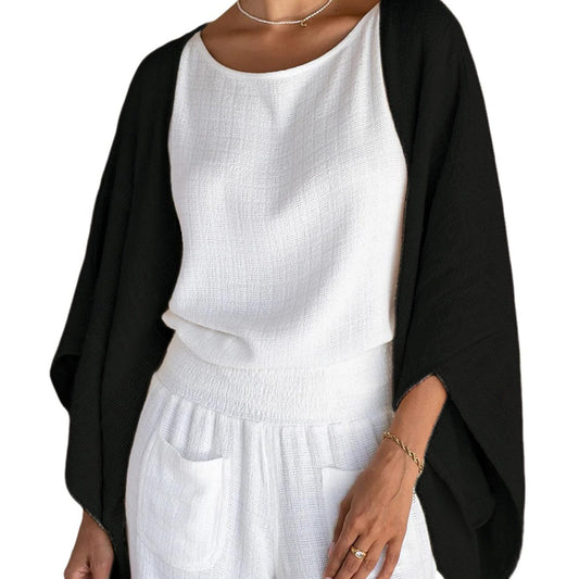 Women's Linen Cardigan 3/4 Sleeve Open Front Loose Cover Ups Lightweight Shrug
