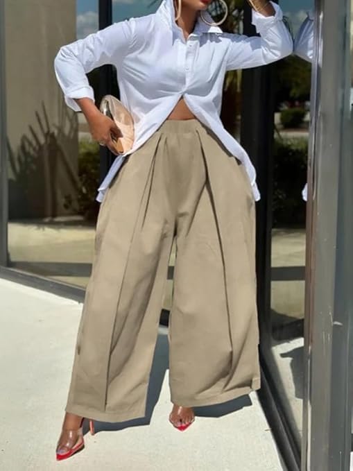 Women's 100% Cotton Elastic High Waisted Pants