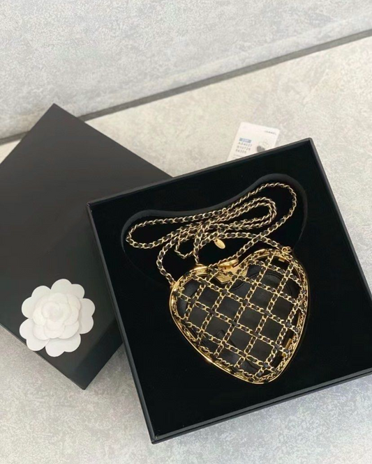 Black Quilted Lambski Caged Heart Minaudière