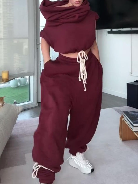 Capped Sleeve Drawstring Waist Two Pieces Set