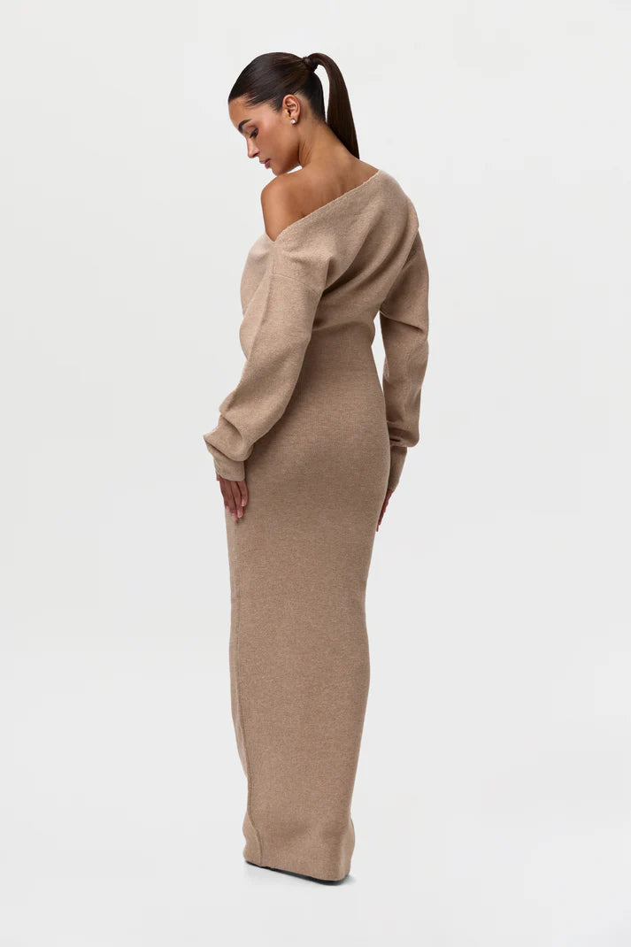 Knit Off-Shoulder Sweater Maxi Dress