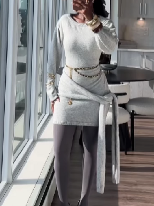 Solid Knit Lace-Up Mini Dress