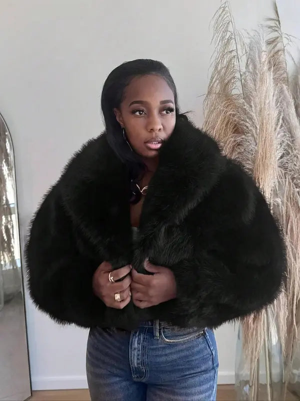 Solid Color Faux Fur Jacket