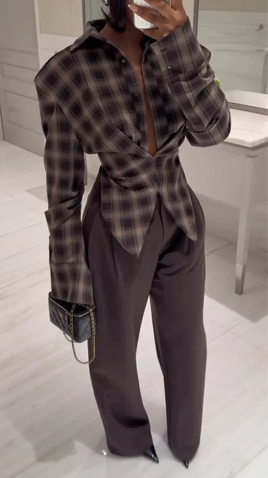 Wrap Shirt - Chequered Espresso