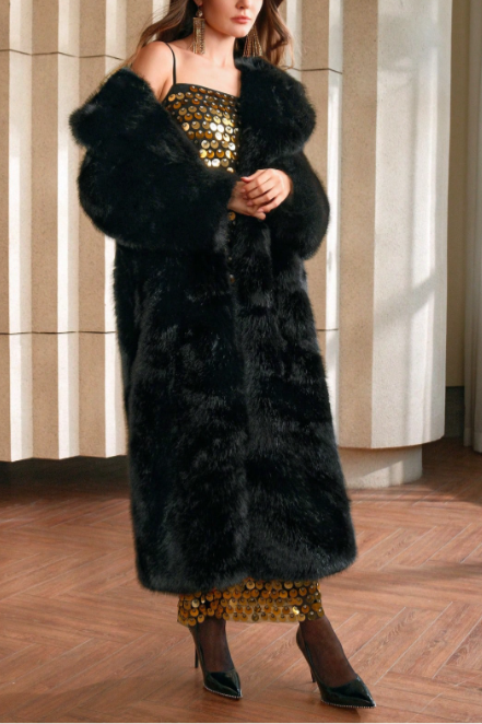 New Autumn Winter Fashion Fluffy Long Coat, Elegant Lady Furry Parka Outerwear