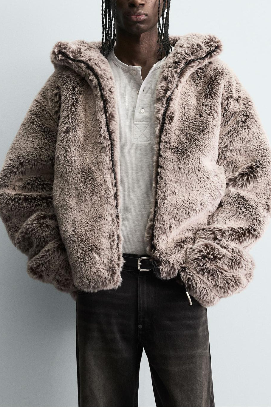 HOODED FAUX FUR JACKET