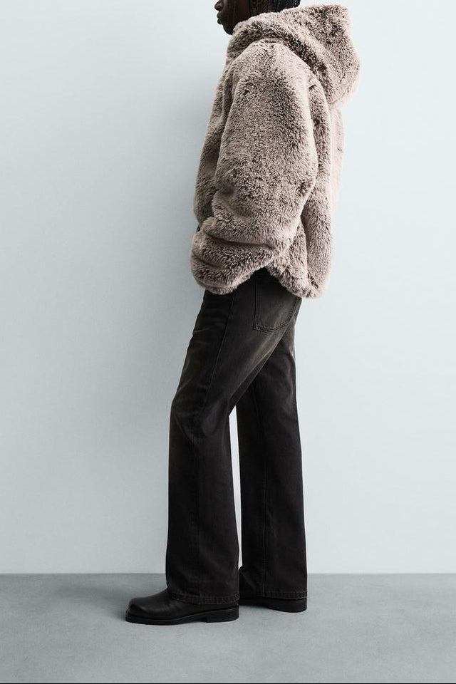 HOODED FAUX FUR JACKET