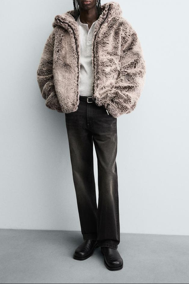 HOODED FAUX FUR JACKET