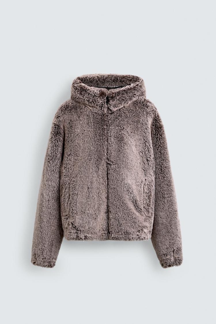 HOODED FAUX FUR JACKET