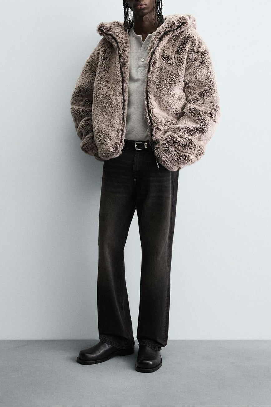 HOODED FAUX FUR JACKET