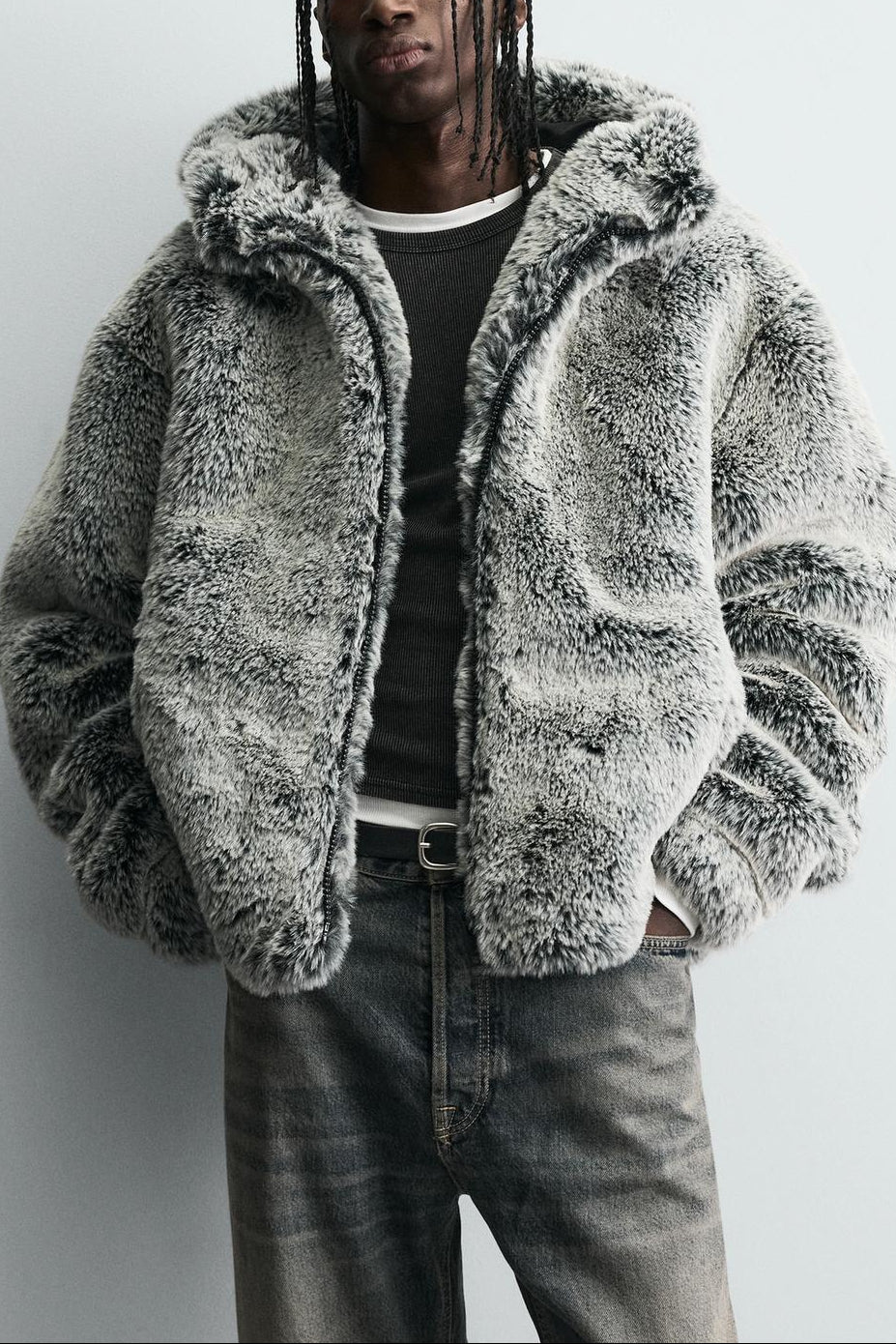 HOODED FAUX FUR JACKET