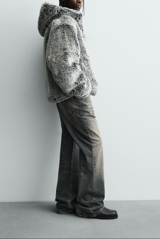 HOODED FAUX FUR JACKET