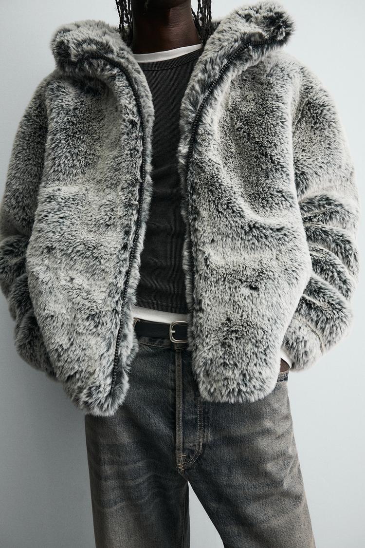 HOODED FAUX FUR JACKET