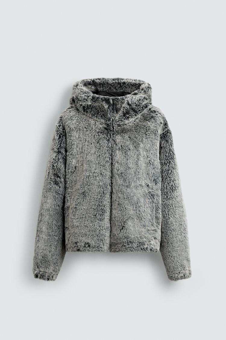 HOODED FAUX FUR JACKET