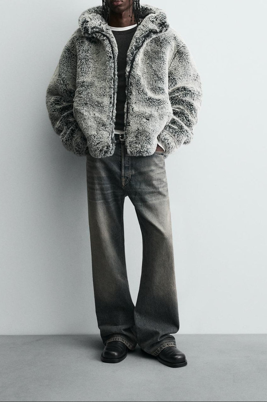 HOODED FAUX FUR JACKET