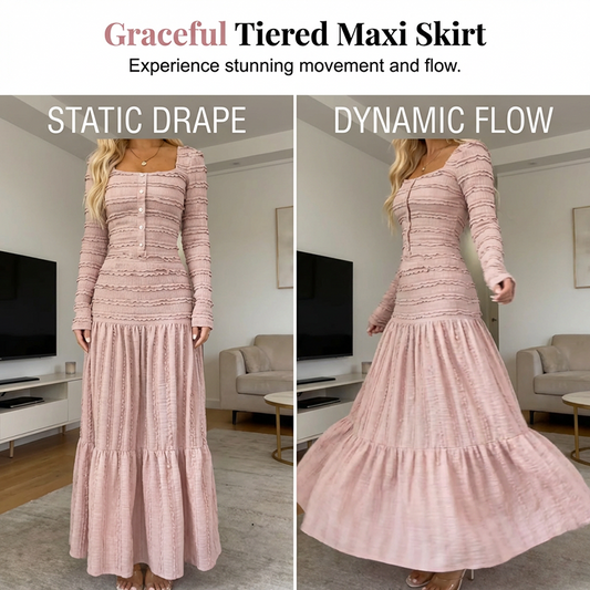 ✨ 50% OFF NOW! 👗 Square Neck Maxi Dress – Smocked Bodice, Ruffle Trim & Breathable Fabric 🌸