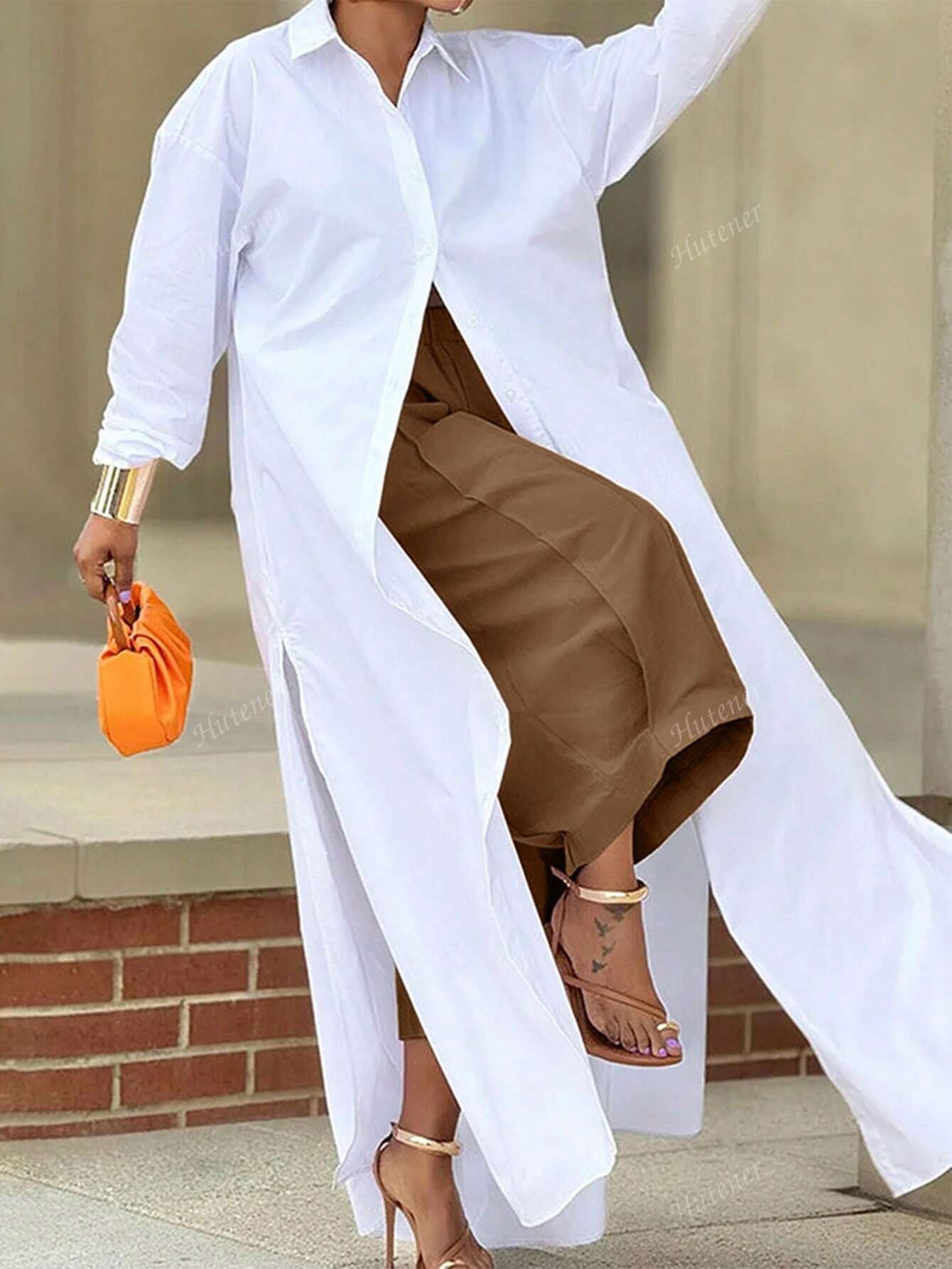 Casual Wine Red Wide Leg Pants With Elastic Waist And Pockets