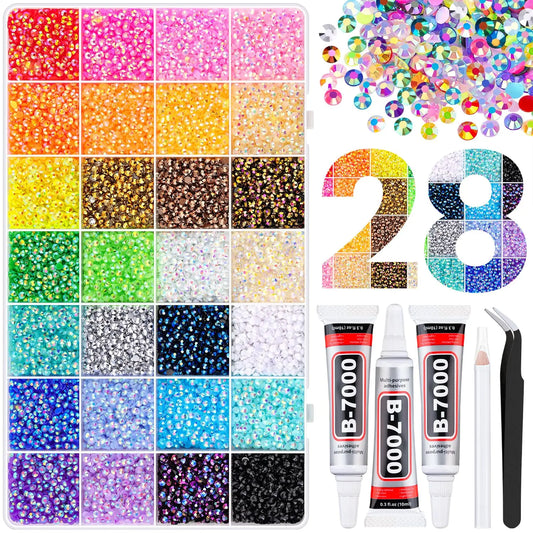 30000Pcs Resin Jelly Rhinestones for Crafting Multicolor 3mm Flatback Gems with B7000 Glue Tweezers Shimmer Bedazzler Kit