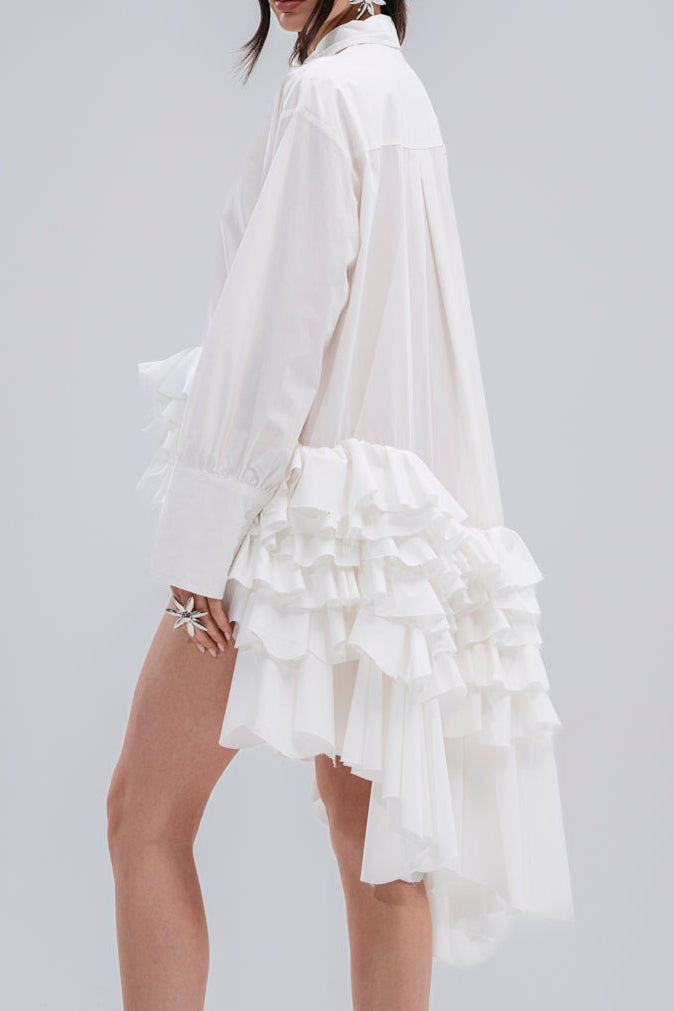 POPLIN HIGH LOW DRESS IN WHITE