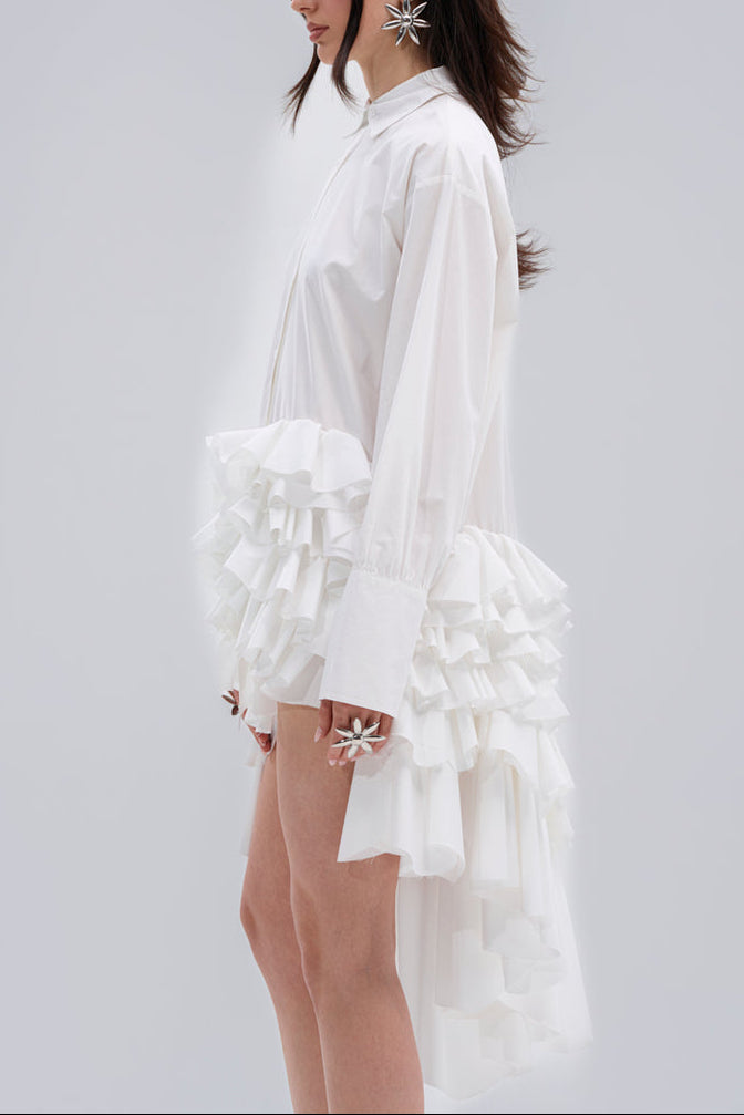POPLIN HIGH LOW DRESS IN WHITE