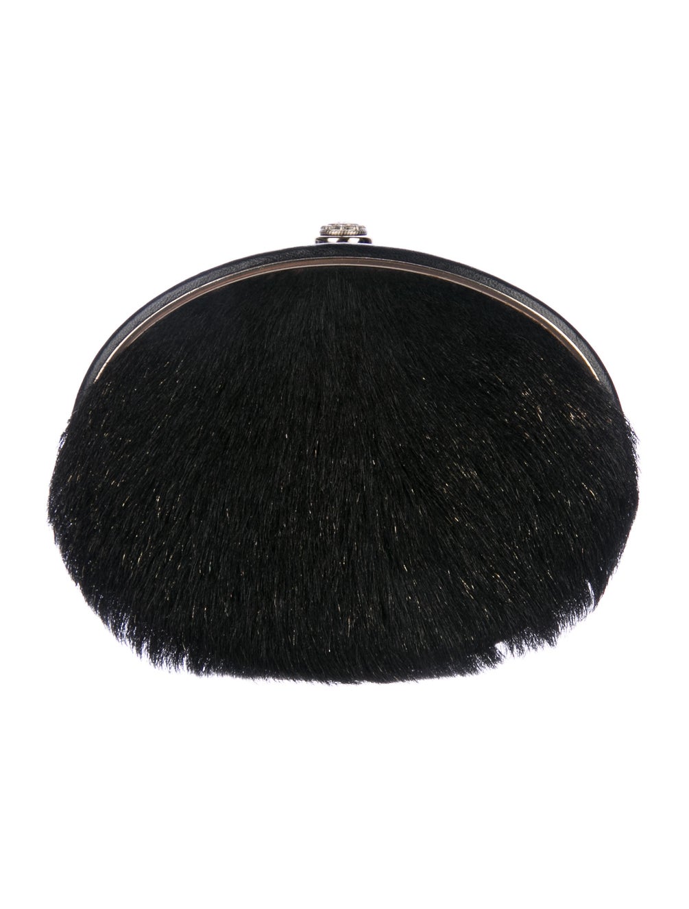 Dallas Black Leather & Pony-hair Belt Buckle Minaudière Palladium Hardware