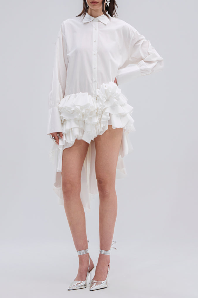 POPLIN HIGH LOW DRESS IN WHITE