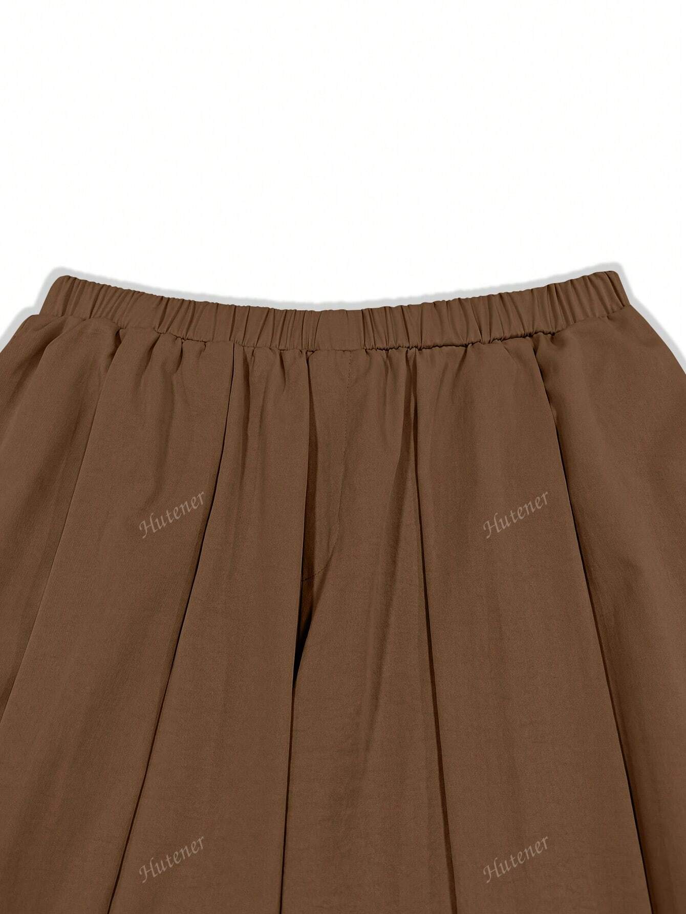 Casual Wine Red Wide Leg Pants With Elastic Waist And Pockets