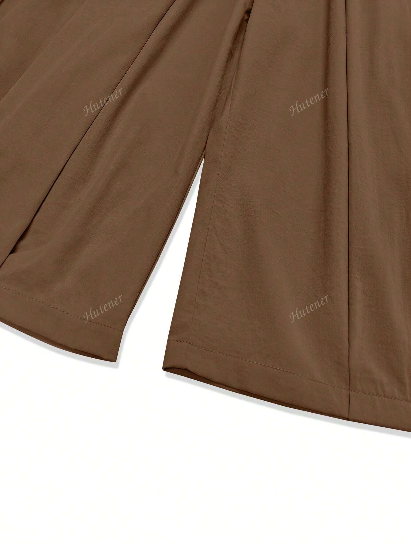 Casual Wine Red Wide Leg Pants With Elastic Waist And Pockets