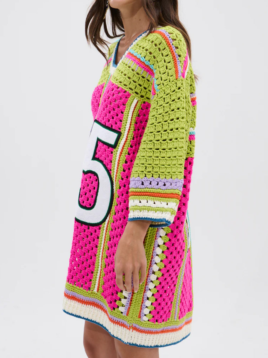 Color Block Crochet Jersey Dress