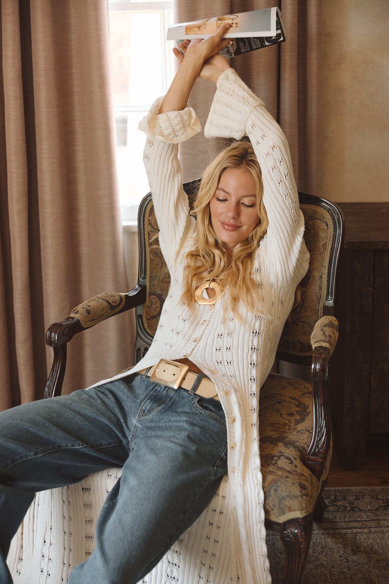 Nicoletta Cream Knit Longline Top