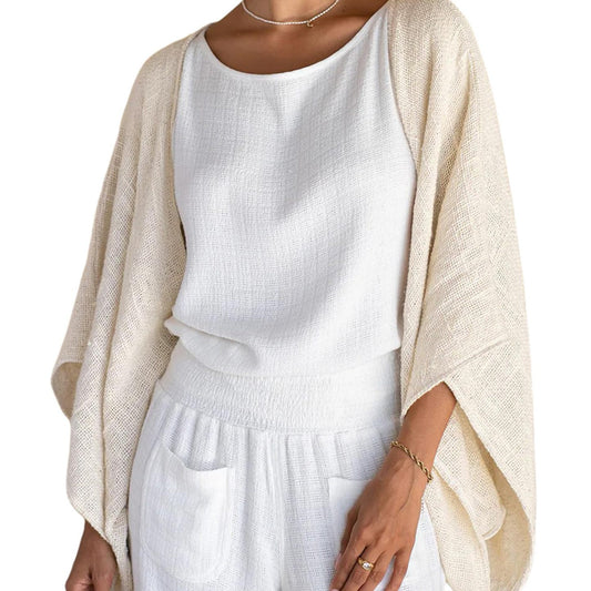Women's Linen Cardigan 3/4 Sleeve Open Front Loose Cover Ups Lightweight Shrug