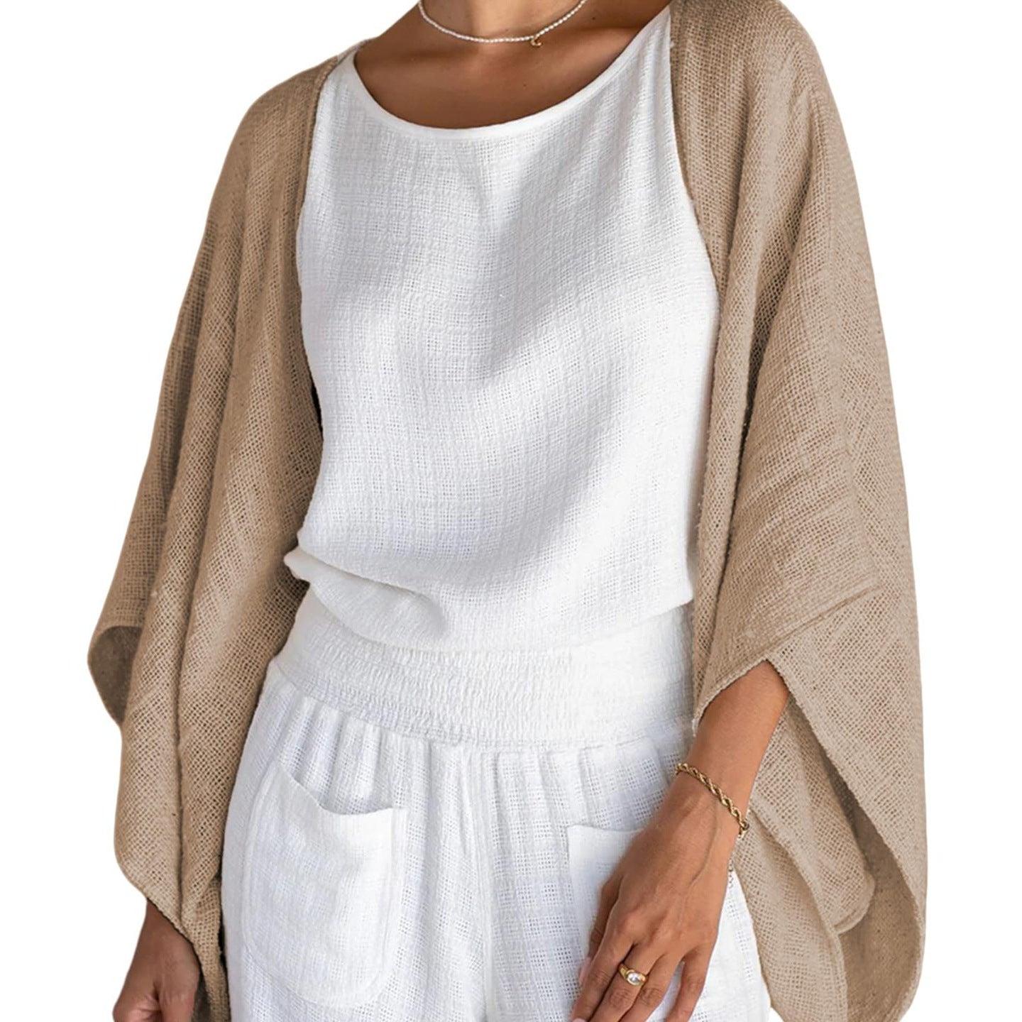 Women's Linen Cardigan 3/4 Sleeve Open Front Loose Cover Ups Lightweight Shrug