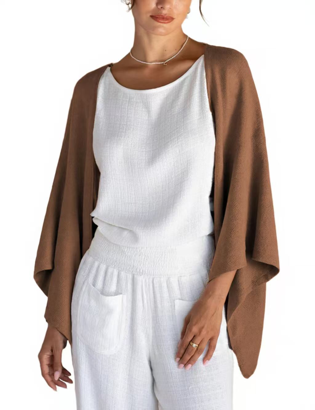 Women's Linen Cardigan 3/4 Sleeve Open Front Loose Cover Ups Lightweight Shrug