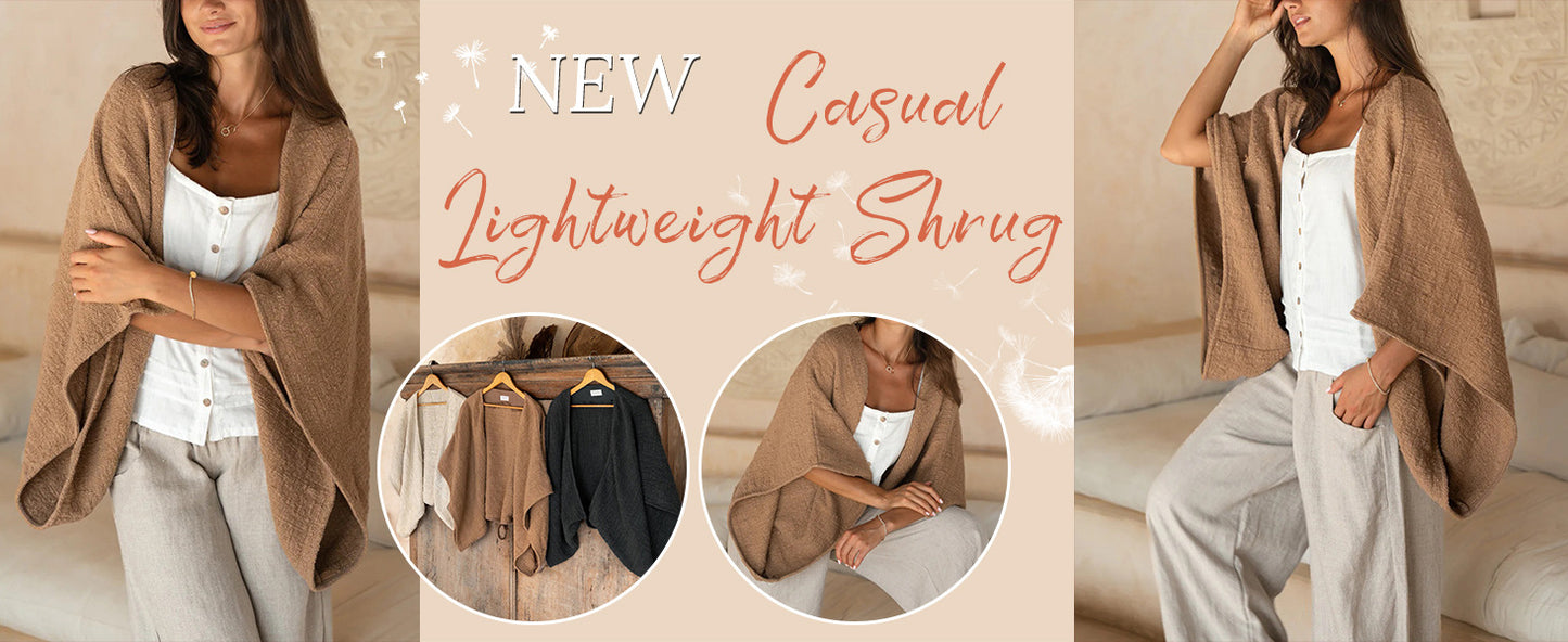 Women's Linen Cardigan 3/4 Sleeve Open Front Loose Cover Ups Lightweight Shrug
