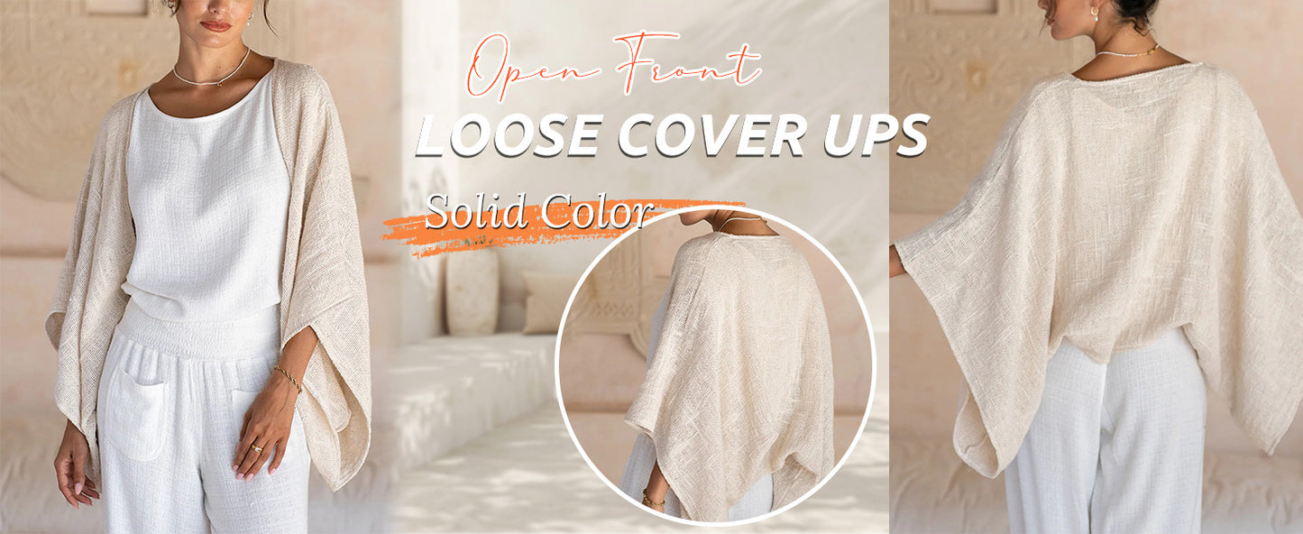 Women's Linen Cardigan 3/4 Sleeve Open Front Loose Cover Ups Lightweight Shrug