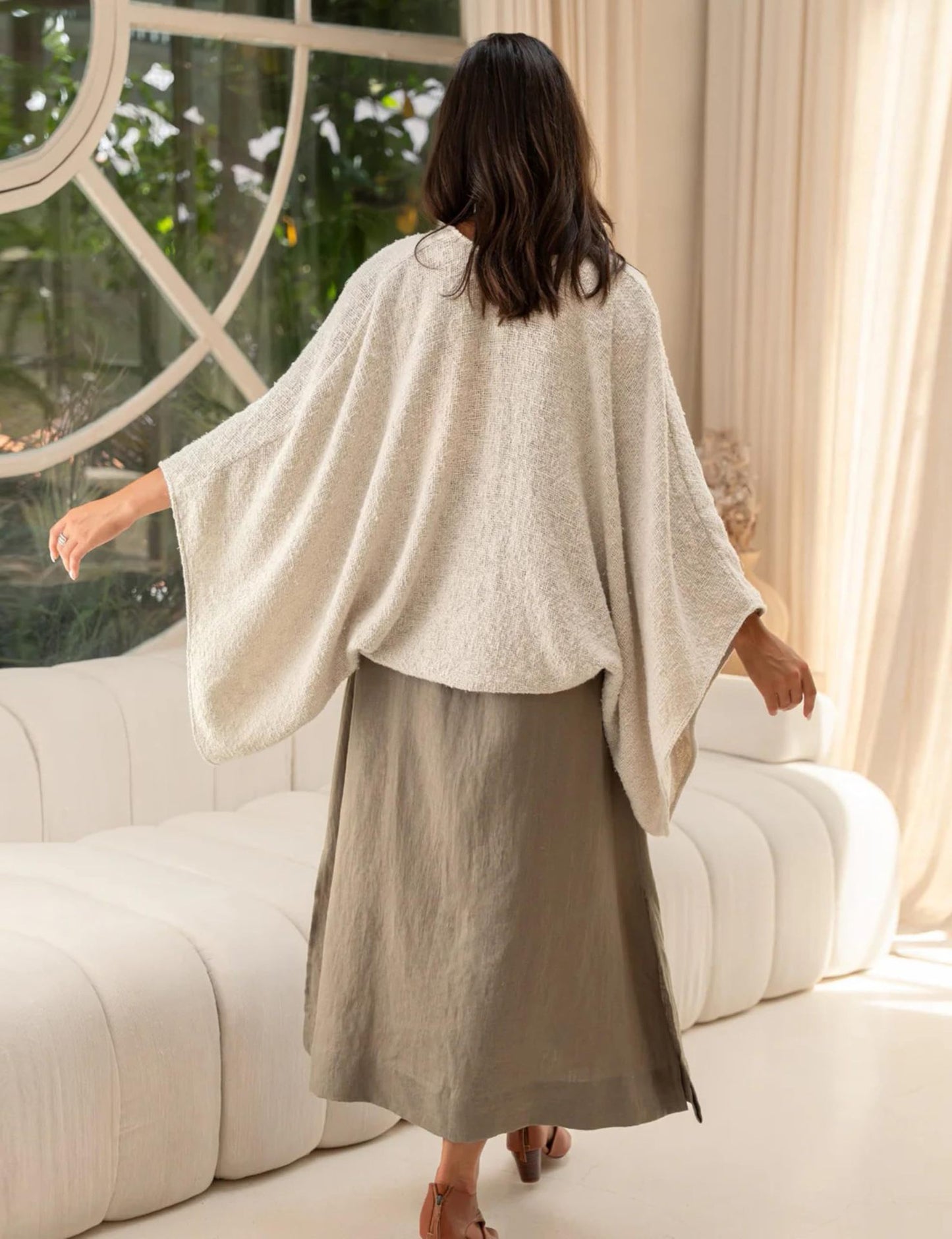 Women's Linen Cardigan 3/4 Sleeve Open Front Loose Cover Ups Lightweight Shrug