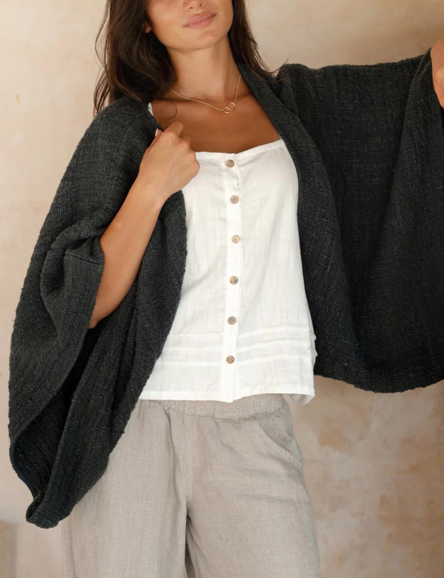 Women's Linen Cardigan 3/4 Sleeve Open Front Loose Cover Ups Lightweight Shrug