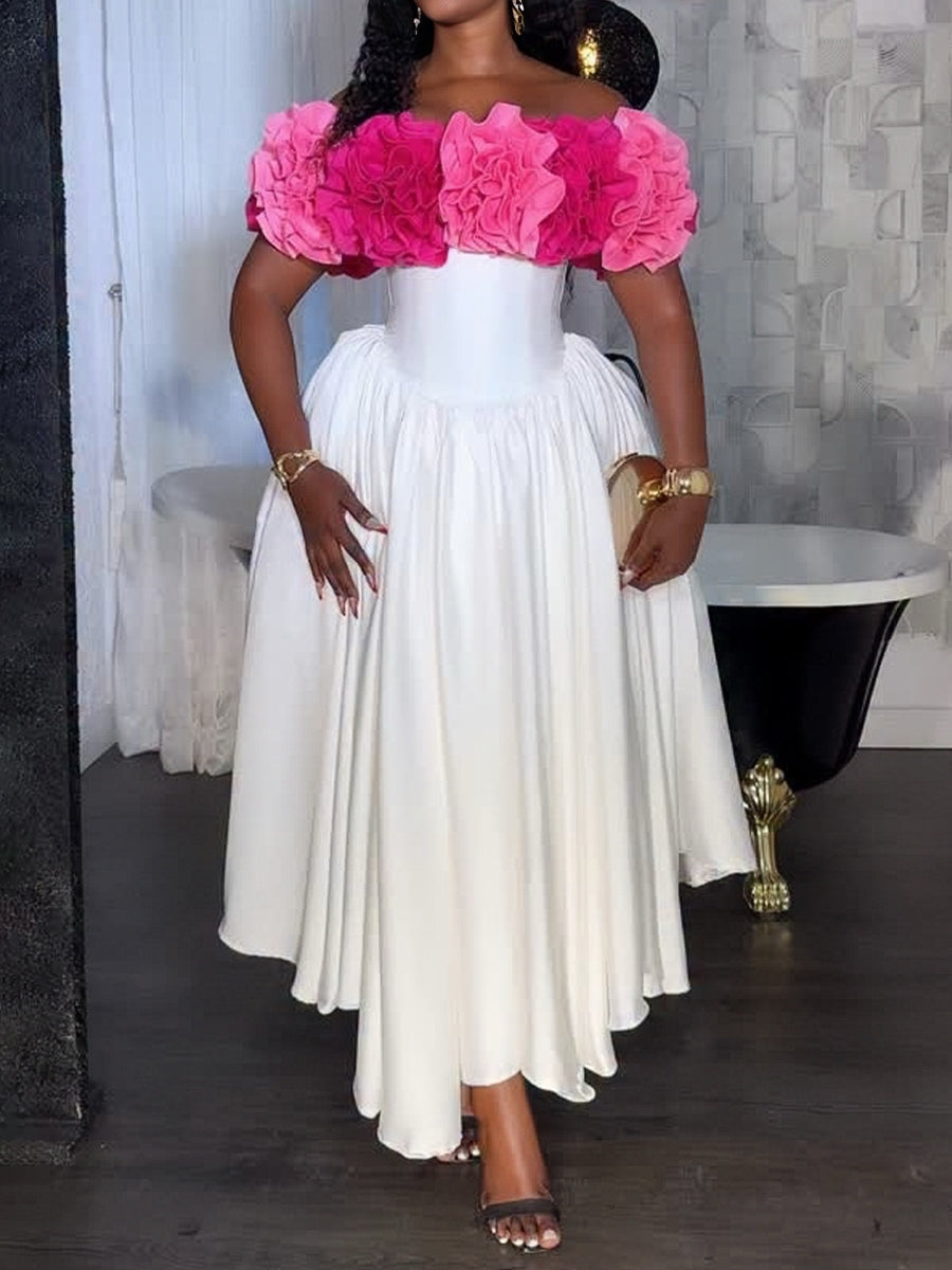3D Flower Off Shoulder Party Dress
