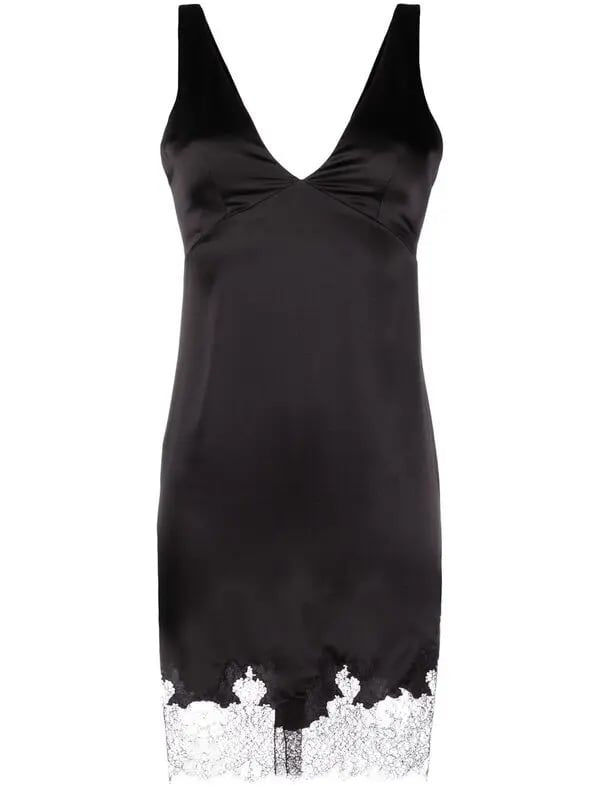 Lace-trimmed Satin Mini Dress