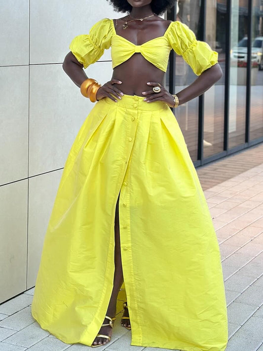 Yellow Bra Crop Two Pieces Set