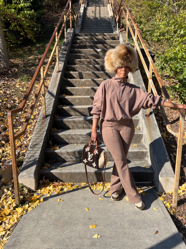 Brown Genuine Leather & Fox Fur Trapper Hat