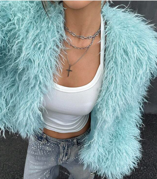 Light Green Elegant Party Dress Versatile Faux Fur Coat In Fall/Winter
